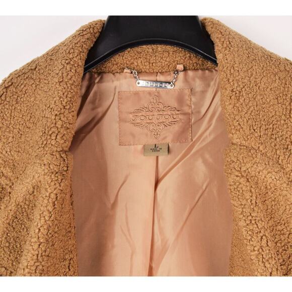 New! JouJou Notch Collar Teddy Boucle Double Breasted Coat Jacket - Picture 4 of 7
